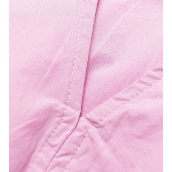 Ganni V-neck puff shoulder color block midi dress in Phlox pink. - Picture 6 of 12